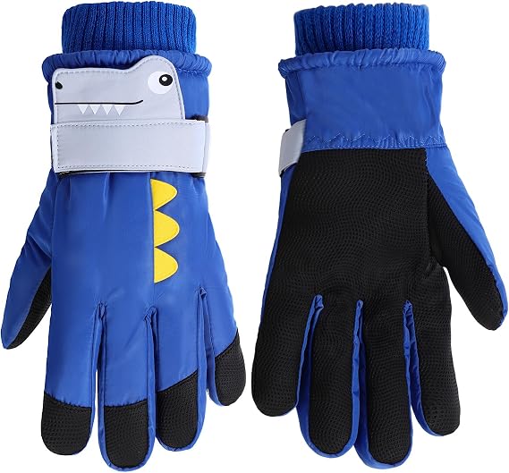 Ski Gloves Winter Snow Gloves Waterproof Winter Warm Glove for Snowboarding, Sledding Blue - Dinosaur