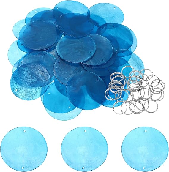 Round Capiz Sea Shells, 2" Shells for Crafting with Closed-end Ring Seashell Beach Real Seashells Fitting for (Wind Chimes Jewelry Making DIY Craft Decoration), 50Pcs&Dark Blue