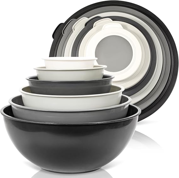 WHYSKO 12-Piece Plastic Mixing Bowls with Lids for Food Prep & Storage