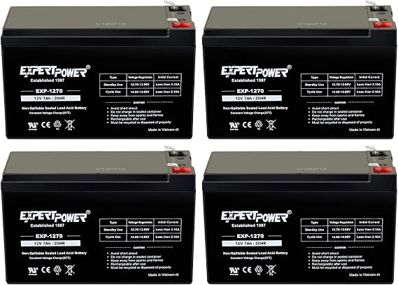 ExpertPower 12V 7Ah AGM SLA Battery for Ride-On Toys F1 Terminal (4 Pack)