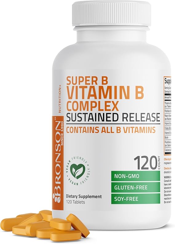 Bronson Super B Vitamin B Complex Sustained Release for Energy, 120 Tablets
