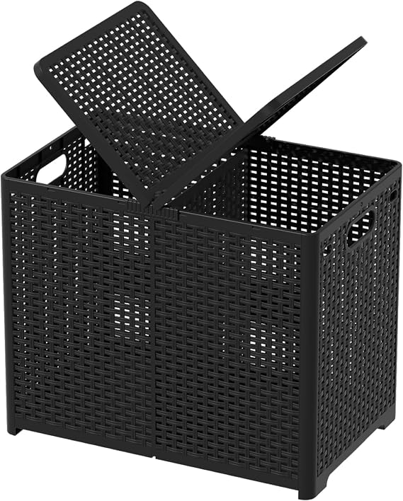 Asking 80L Collapsible 2 Section Divided Clothe Hamper, Black