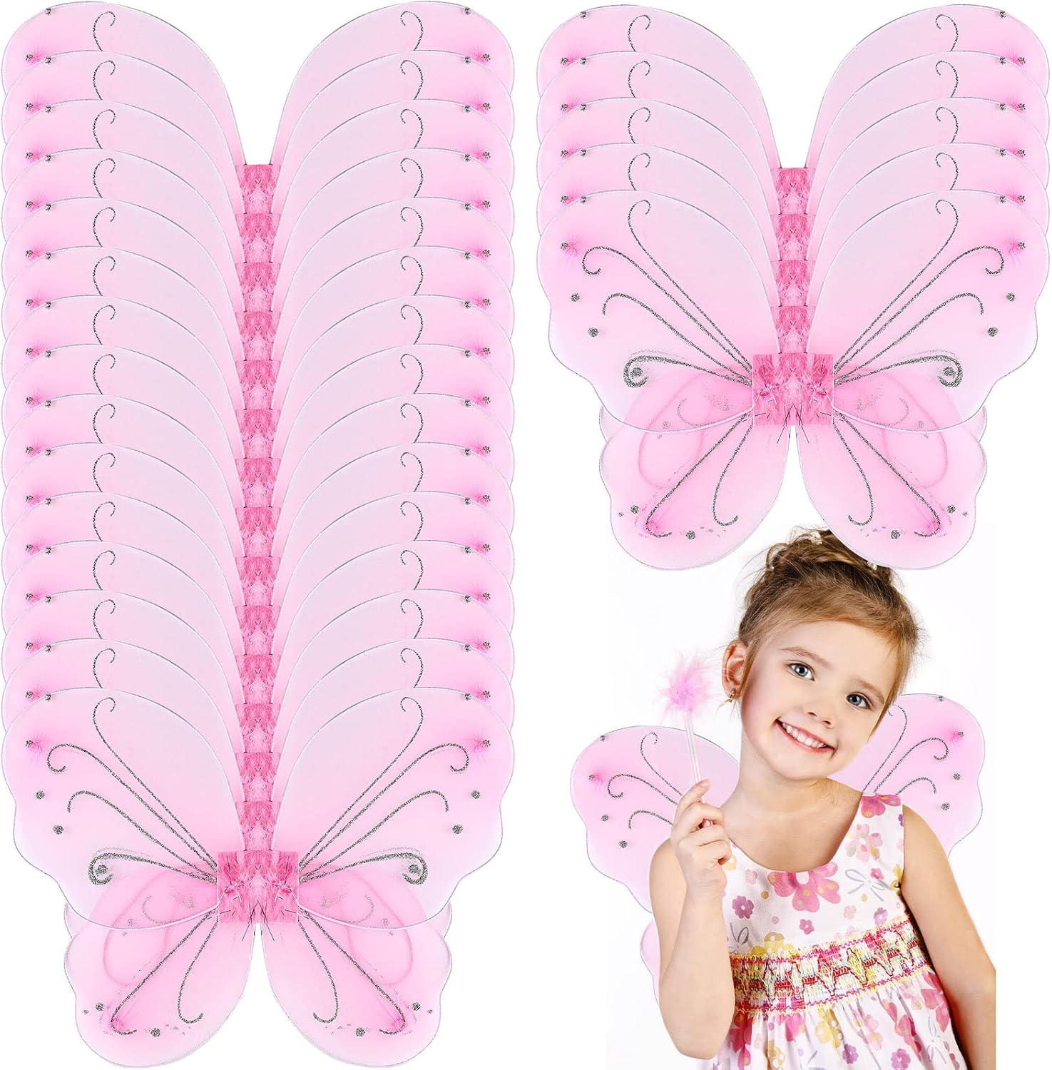 Chivao 20 Pieces Fairy Wings Butterfly Wings Dress up Birthday Wedding Decoration Halloween Party Accessory for Kids Girls