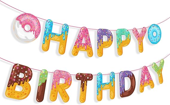 Donut Happy Birthday Banner, Doughnut Party Sign, Donut Time Theme Decorations, Sprinkle Donut Boy Girl Supplies, Bday Kids 1st First Decor