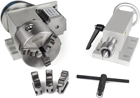 RATTMMOTOR CNC rotary axis 4th axis rotary axis K11-100 mm hollow shaft with 3-jaw chuck dividing apparatus a reduction ratio of 6:1 with 65 mm tailstock for CNC lathe milling machine