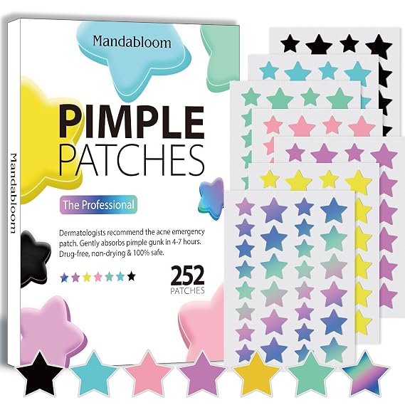 Superstar Patches 252 CT Pimple Patches for Face with Salicylic Acid & Tea Tree, Hydrocolloid Acne Patches Cute Star Pimple Patches for Healing, 7 Colors Cute Face Stickers, Zit Patch