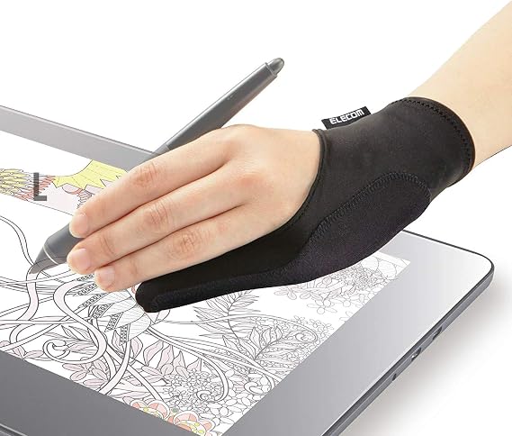 ELECOM Artist Gloves for Drawing Tablet for Left Hand or Right Hand with 1fingers 3.2inch - 3.4inch TB-GV3LBK