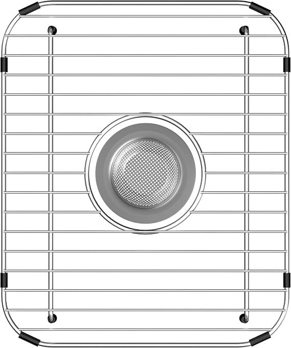 Sink Rack,Sink Protectors for Kitchen Sink,Stainless Steel Sink Grid for Bottom of Sink 11.5"W x 13.8"L,Metal Sink Grate with Strainer,Centered Drain for Single Bowl with Corner Radius,1 pack