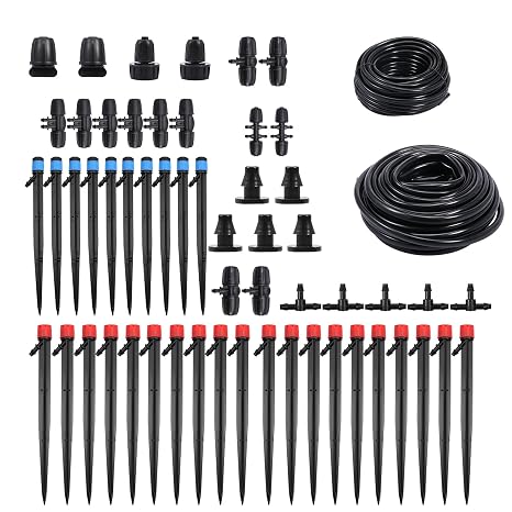 Drip Irrigation Kits for Plants, New Connector Watering System, Saving Water Irrigation Equipment for Patio Lawn(Double 15-Meter Tube,Black)