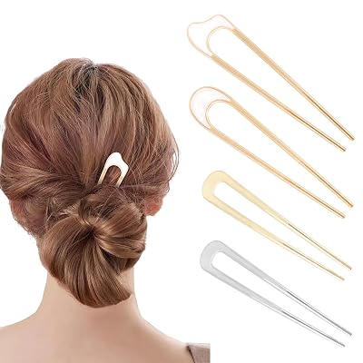 French Hair Pins 4Pcs Metal Hairpins for Women U Shaped Hair Pins Gold French Hair Pin Hair Fork for Buns Twist Hair Pin for Long Hair