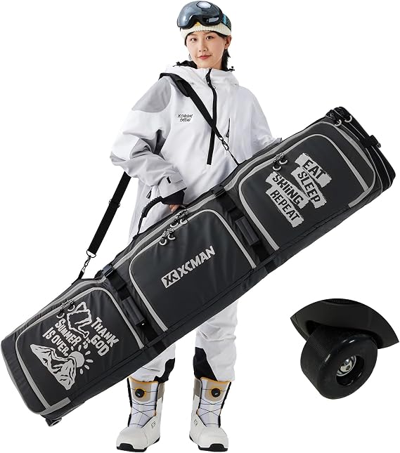 XCMAN Roller Snowboard Bag With Wheels 63-75Inch Adjustable Length Padded Bag for Air Travel Snowboard Boots