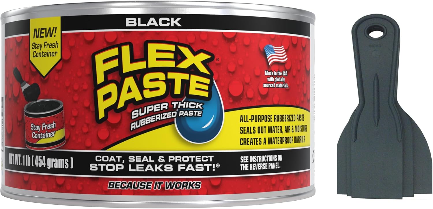 Flex Seal Flex Black Paste 1-Pound Jar with Allway Tools Putty 3 Pack Knife Bundle 2 Piece
