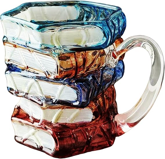 Painted Book Coffee Mug 315ml, Novelty Glass Mug, for Teacher, Book Lovers