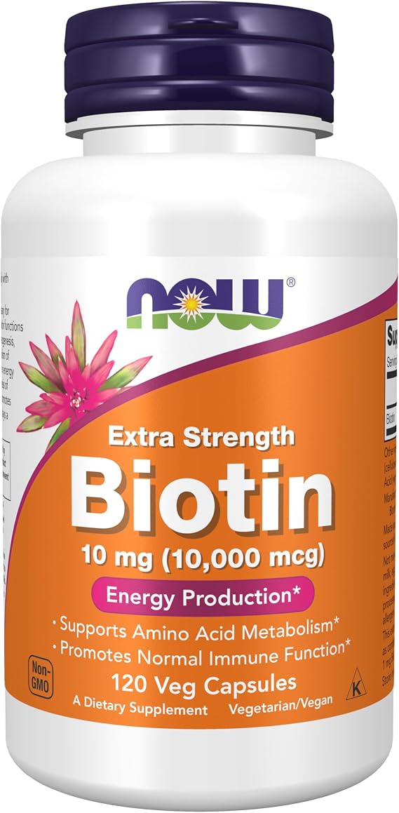 NOW Supplements, Biotin 10 mg (10,000 mcg), Extra Strength, 120 Veg Caps