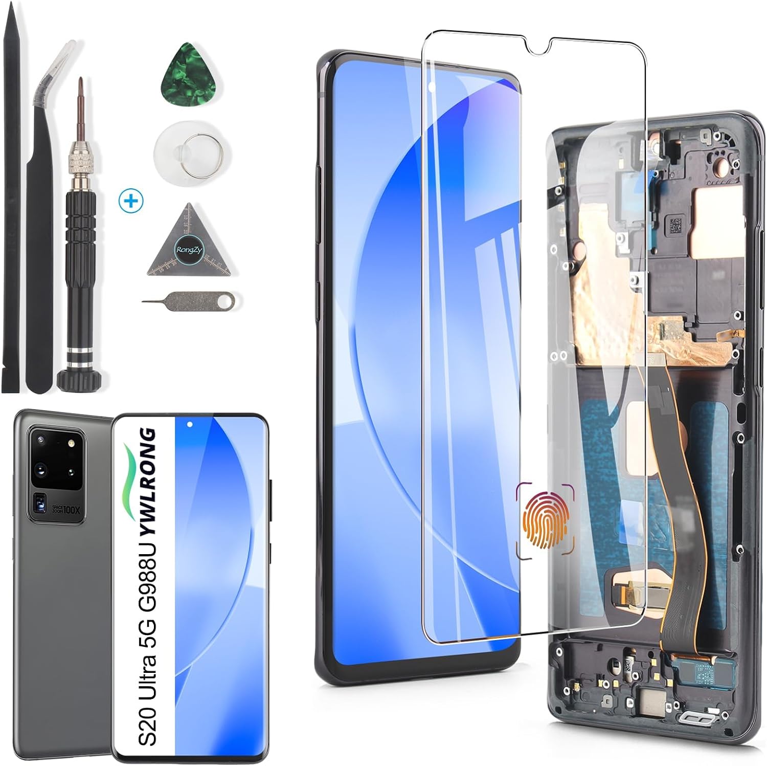 OLED Screen Replacement for Samsung Galaxy S20 Ultra 5G G988 G988U G988U1 G9880 LCD Display Touch Screen Digitizer Assembly with Tools Fingerprint Compatible, Black Frame