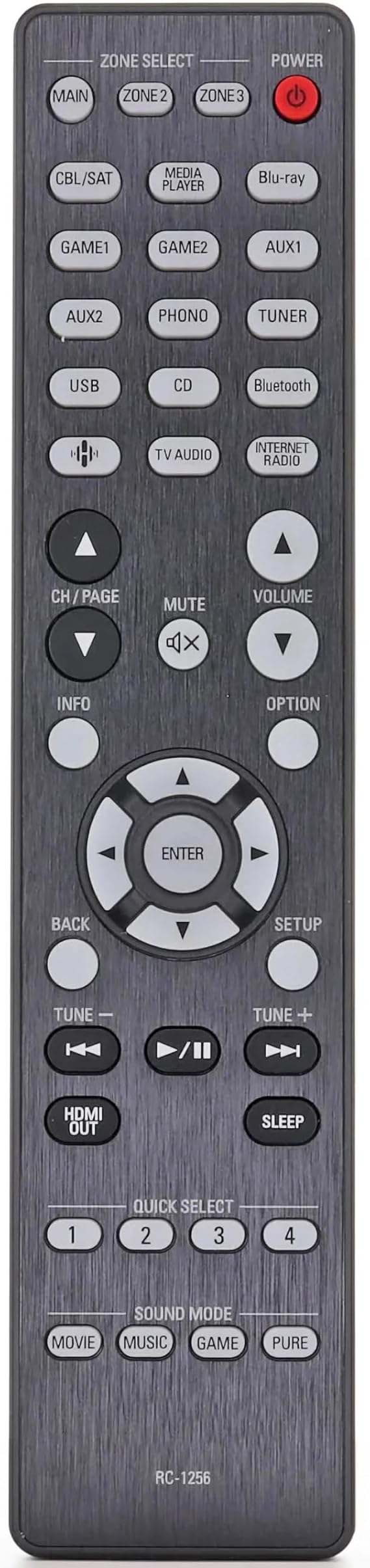 RC-1256 AV Receiver Remote Control Replacement