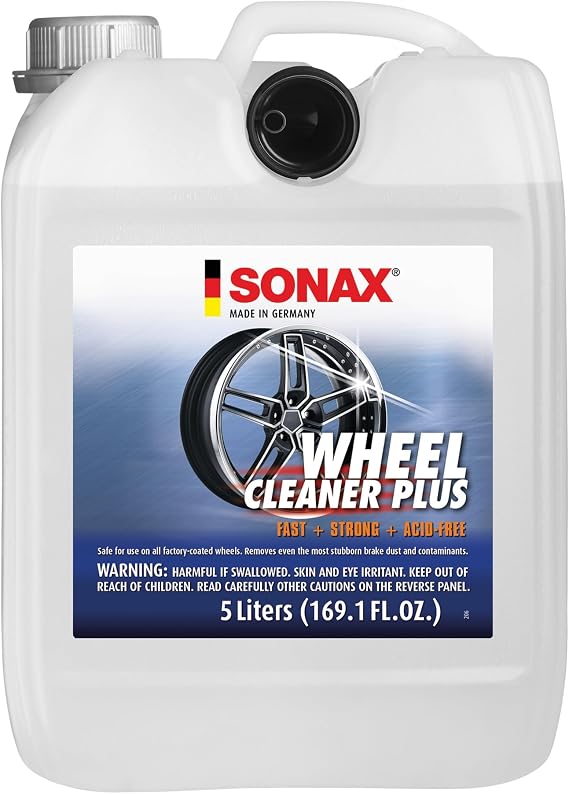SONAX Wheel Cleaner Plus 5L 230505 | Non-Acid Color Changing Formula for Effortless Removal of Brake Dust Grime and Dirt | Safe for All Wheels | Professional Strength Cleaner | 5L (169oz)