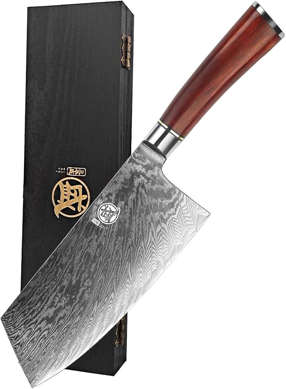 MITSUMOTO SAKARI 7 Inch Butcher Knife, Japanese VG-10 Damascus Steel Kitchen Knife,Multi-function Meat Cleaver