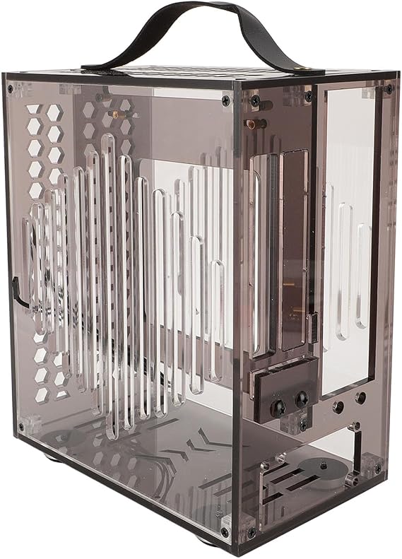 23x20.5x12cm Miniature ITX PC Case, Clear Arcylic PC Case Portable DIY Desktop Computer Case 360 Degree Open Hollow Airflow Case, Miniature ITX Desktop Computer Case (Black)