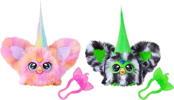 Furby Furblets Fierce and Fabulous Pack of 2 Electronic Plush Toys: May-May and Greenie-Meanie, Rosa, Weiß, Schwarz