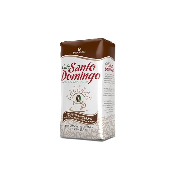 Cafe Santo Domingo, 16 oz Bag, Whole Bean Coffee, Medium Roast - Product from the Dominican Republic (Pack of 1)