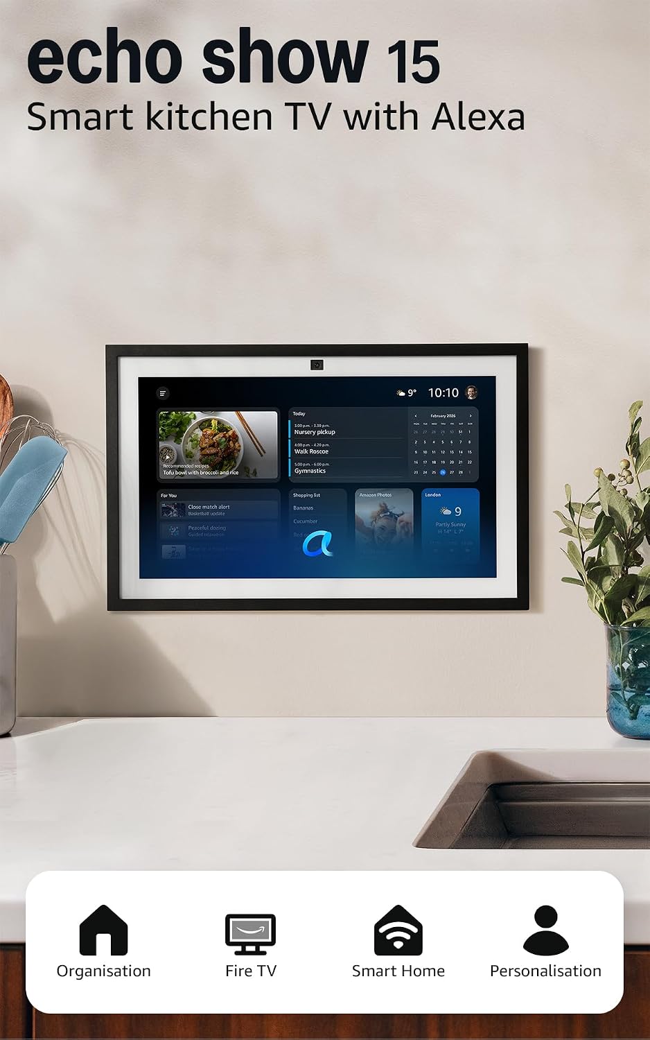 Amazon Echo Show 15 (newest gen), Full HD 15.6" smart display with built-in Fire TV and Alexa Voice Remote, with Alexa+ Early Access
