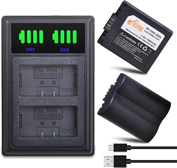 Pickle Power CGA-S006 CGA-S006E CGR-S006a DMW-BMA7 Battery and LED Dual Charger for Panasonic Lumix DMC-FZ7 DMC-FZ8 DMC-FZ18 DMC-FZ28 DMC-FZ30 DMC-FZ35 DMC-FZ38 DMC-FZ50 Digital Camera