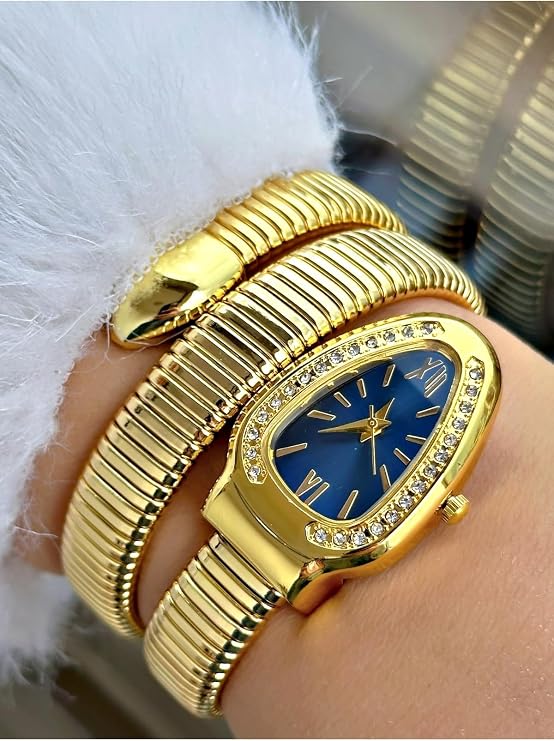 Limited Edition Yılan Modeli Metal Kordon Kadın Kol Saati, Lacivert, Quartz Mekanizması