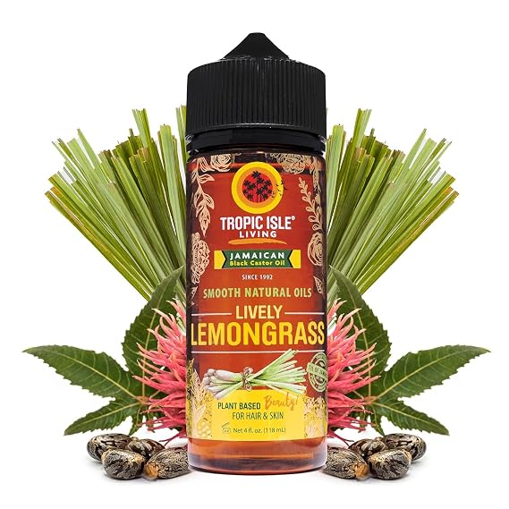 Tropic Isle Living Smooth Natural Oils, Lemongrass Essential Oil with Jamaican Black Castor Oil Blend for Natural Skin & Hair Care Treatment, Refreshing Fragrance