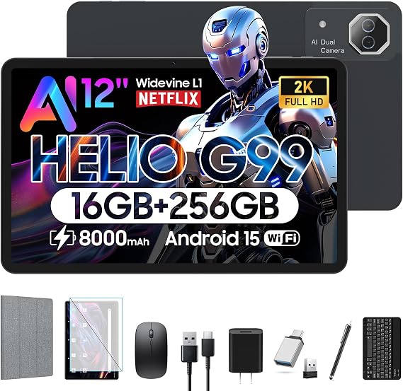 Deluxe Set Version: Tablet 12 inches - Android 15 - Tablet-G99 - High Performance CPU 2K IPS Large Screen AI Function 8,000 mAh + PD18 W Fast Charging - Android 15 - Tablet - Widevine L1 Compatible