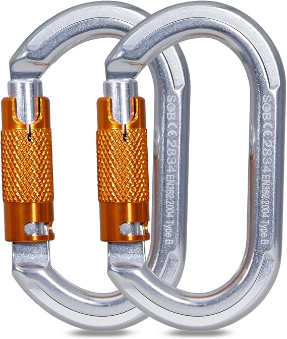 Auto Locking Rock Climbing Carabiner Clips, Heavy Duty Asymmetrical Carabiner Connector Used for Rappelling Rescue Outdoor Climbing, Mountaineer, Hammock, Camping