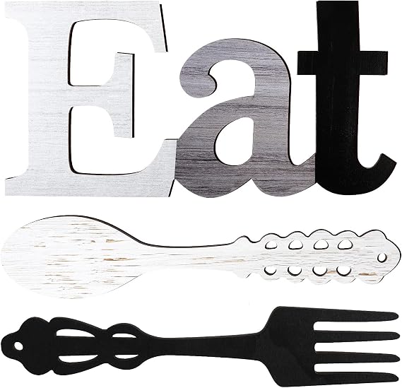 Jetec Eat Sign Fork and Spoon Wall Decor, Wooden Set,Stylish Colors