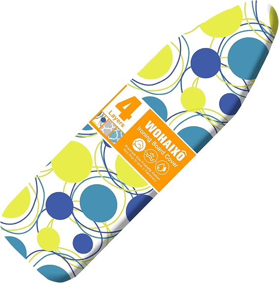 Ironing Board Cover and Pad, Standard Size 12" x 42" Iron Board Replacement Cover, 4 Layers Extra Thick Iron Board Cover Resist Scorching and Staining with Elastic Edge and 2 Fastener Straps