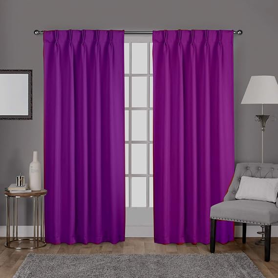 KEMCO Double Pinch Pleat Blackout Curtains 100% Polyester Thermal Insulated Room Darkening Window Panels (Purple, 30 Inch Wide by 54 Inch Long- 1 Panel)