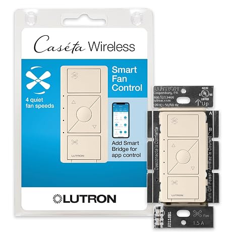 Lutron Caseta Smart Fan Control (Smart Hub Required) 4-Speed for Paddle Fan