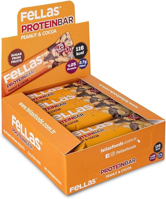 Fellas Protein Bar, Yer Fıstıklı ve Kakaolu, 32gr x 12 Adet