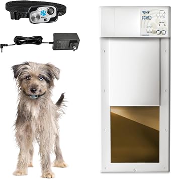 Power Pet Automatic Electronic Pet Door by High Tech Pet - Pet Operated Dog Door, High Security, Air Tight, for Medium Dogs up to 30 lbs. (814" X 10" Pet Opening), Easy Install