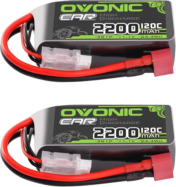 OVONIC 3S Short LiPo Battery 11.1V 2200mAh 120C with Dean-Style T Plug for RC Car RC Truck Airplane Helicopter Boat Car Racing RC Hobby [2 Packs][77" D x 34" W x 26" H mm]