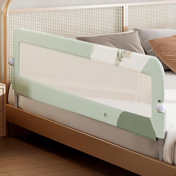 Bed Fence Bed Guard, Foldable, Toddler Crib Bed Rail, Toddler Folding Bed Rail, Portable Bed for Kids, Safety Bedside Rail, Prevents Fall Out of Your Crib, Baby Shower, Fence, Baby Mesh, 1.5m, Green