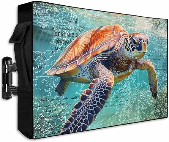 Outdoor TV Cover 30-32 Inch Weatherproof, Sea Turtle Outdoor TV Enclosure with Zipper & Roll Up Front Flap, Coastal Nautical Ocean Summer Beach Waterproof TV Covers for Outside Flat Screen TV
