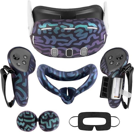 VR Accessories for Oculus Quest 3, Silicone Set for Meta Quest 3, Include Controller Grip Cover, VR Shell Cover, Face Cover, Lens Cover and 10PCS Disposable Eye Cover(Magical)