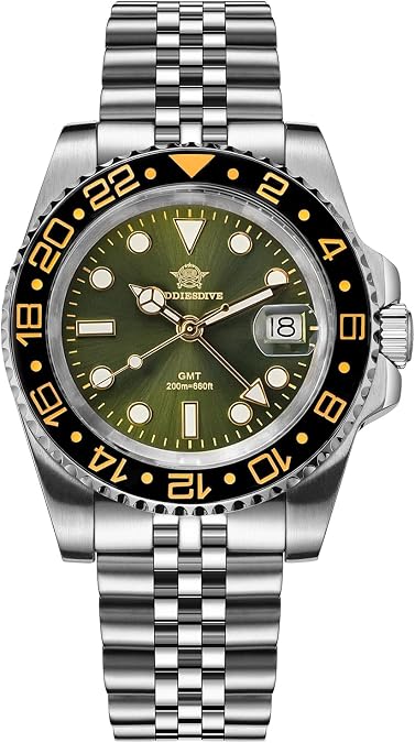 ADDIESDIVE GMT Watches for Men Swiss Quartz Movement Waterproof 200 M Luminous Analog Two Tone Luxury Wrist Watch