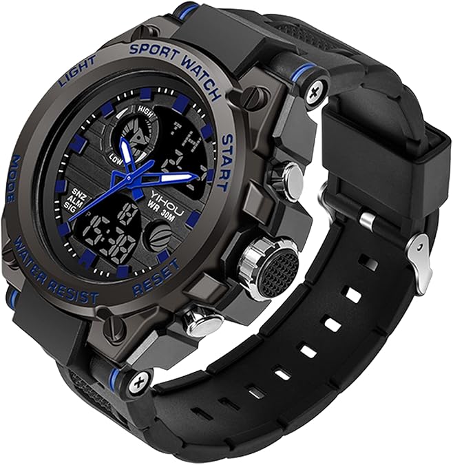 Yihou Men's Military Watch Outdoor Sports Electronic Watch Tactical Army Wristwatch LED Stopwatch Waterproof Digital Analog Watches