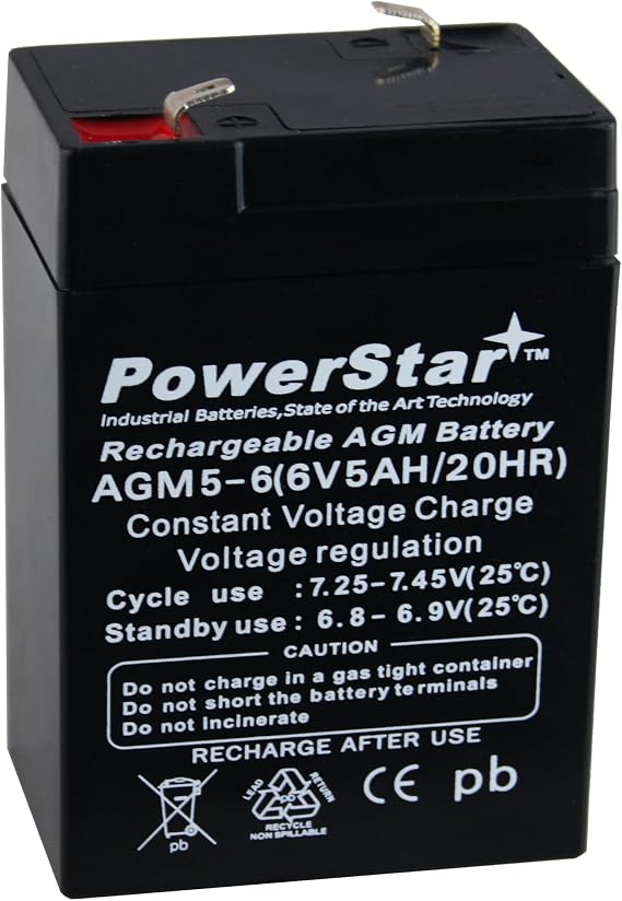 PowerStar-5AH Replament for 6V 4AH (SBS640) Maintenance-Free Sealed(SLA) Battery
