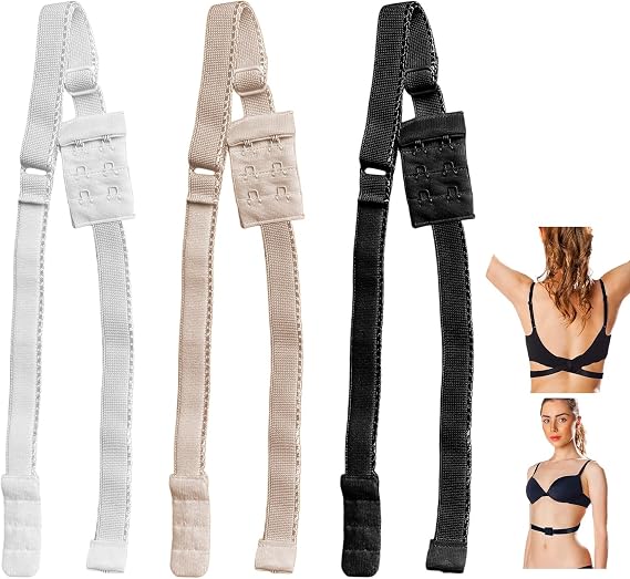 3PCS Low Back Bra Converter Straps Adjustable Back Band | For Backless Bras For Women Dress Wedding Party Bra Extension Strap Black White Beige Adjustable Invisible Support