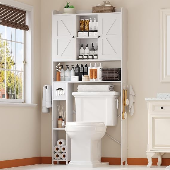 EasyCom 32" W Over The Toilet Storage Cabinet with Adjustable Shelves,White