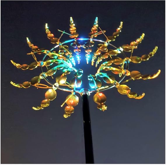 Solar Magical Metal Windmill, Garden Wind Mill 360 Wind with Kinetic, 13.4 x 71in Wind Spinner,Gold