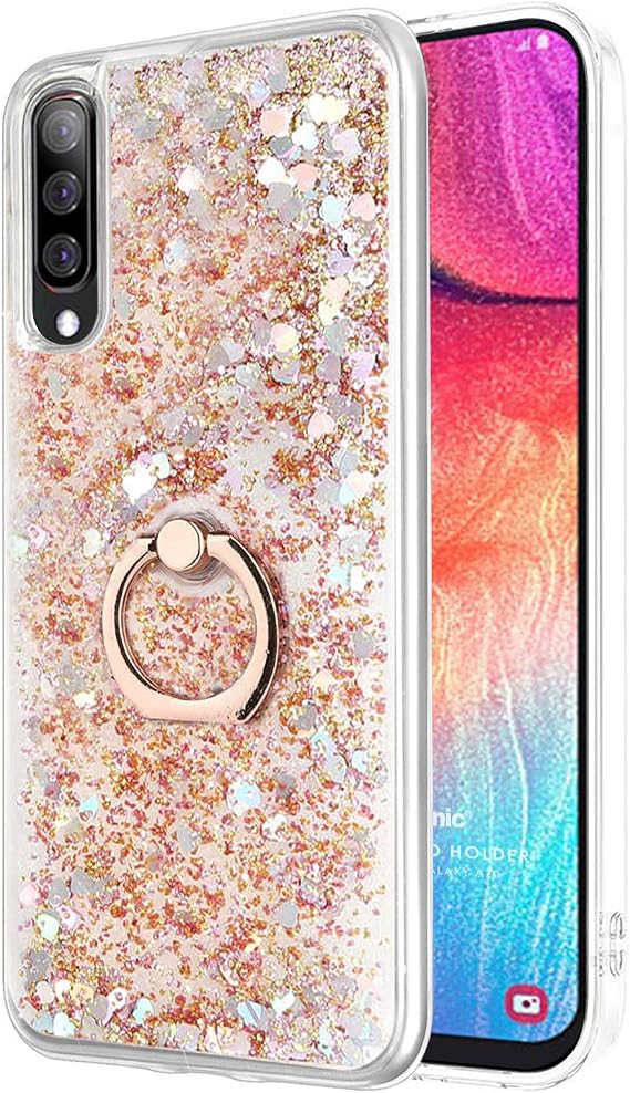 Microsonic Samsung Galaxy A70 için Kılıf Glitter Liquid Holder Gold [Galaxy A70 ile Uyumlu Kılıf - Gold]