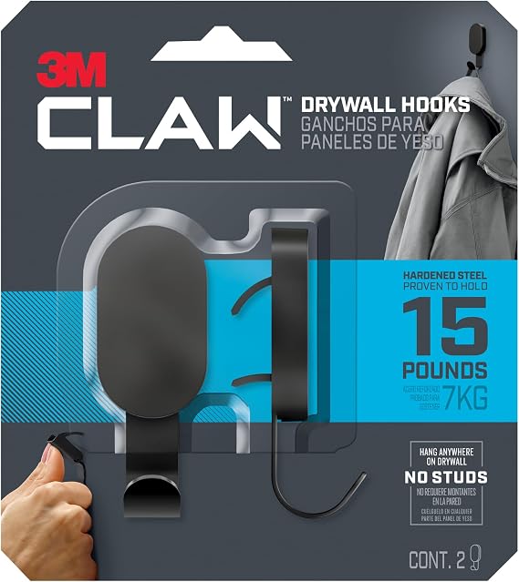 3M Claw Drywall Hooks 15 lbs., 15 lb. / 2 Hooks (Black) / 2-Hooks