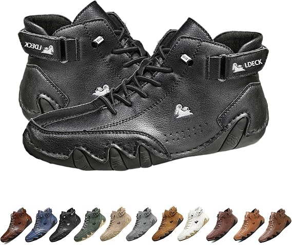Italian Handmade Suede High Boots, Beck Shoes Men Outdoor Waterproof Non-Slip Breathable Lightweight Casual Sneakers, for Hiking & Driving All Season High Top Chukka Boots (Color : Black, Size : US